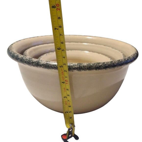 Vintage Casey Pottery Stoneware Mixing Bowls Set of 3 Spongeware Marshall Texas - Picture 12 of 14